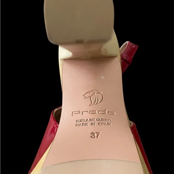 Prada Red and Beige Women's Slingback Platform Heels - Picture 5 of 8